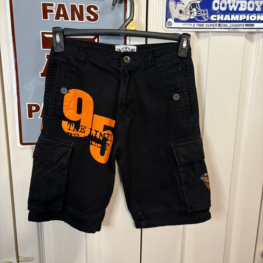 C.P Denim Kids Black and Orange Cargo Shorts